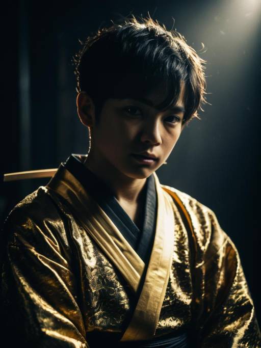 Boy in Traditional Gold Kimono Portrait