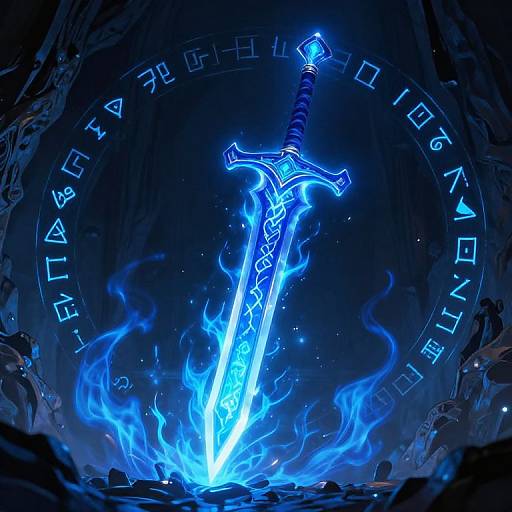 Enchanted Blue Fire Sword in Cavern