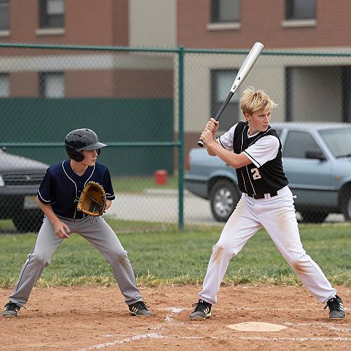 Boys Playing Baseball in Urban Backyard