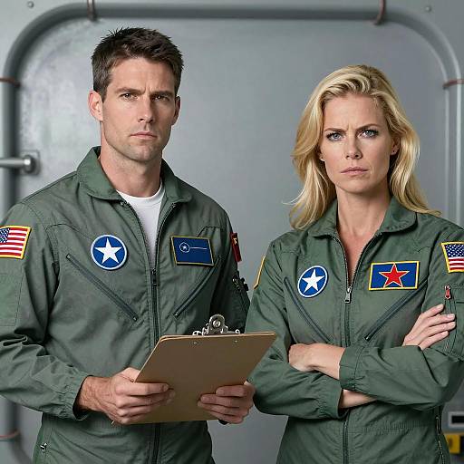 Serious Astronauts in Green Flight Suits
