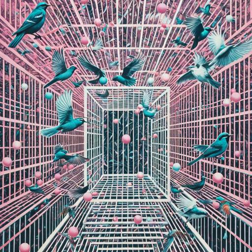 Surreal Optical Illusion with Birds and Floating Cages Surreal Optical Illusion with Birds and Floating Cages