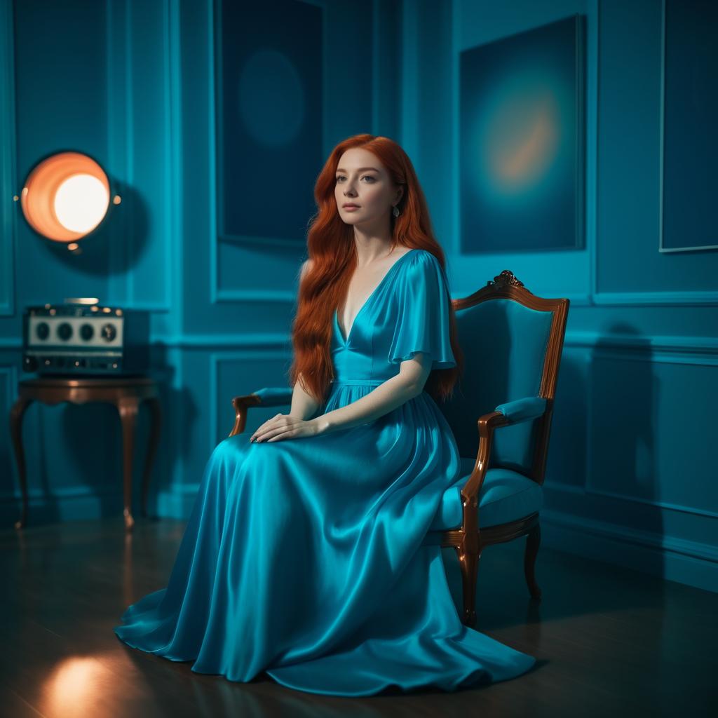 Cinematic Interstellar Woman in Teal Room