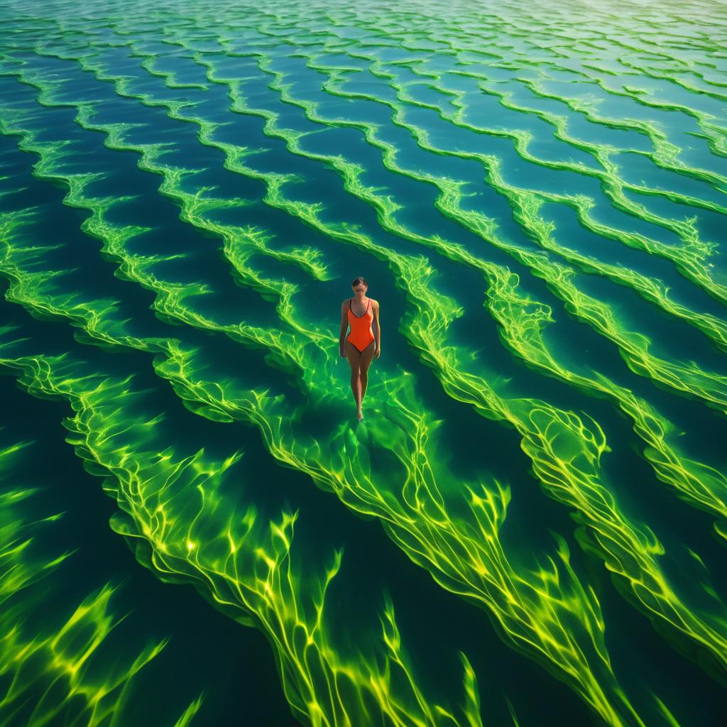 Lone Swimmer in Vibrant Ocean Scene