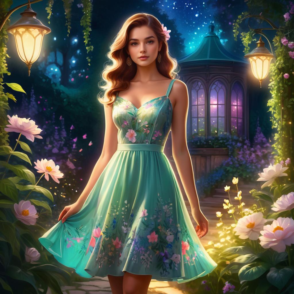 Glamorous Girl in Enchanted Garden