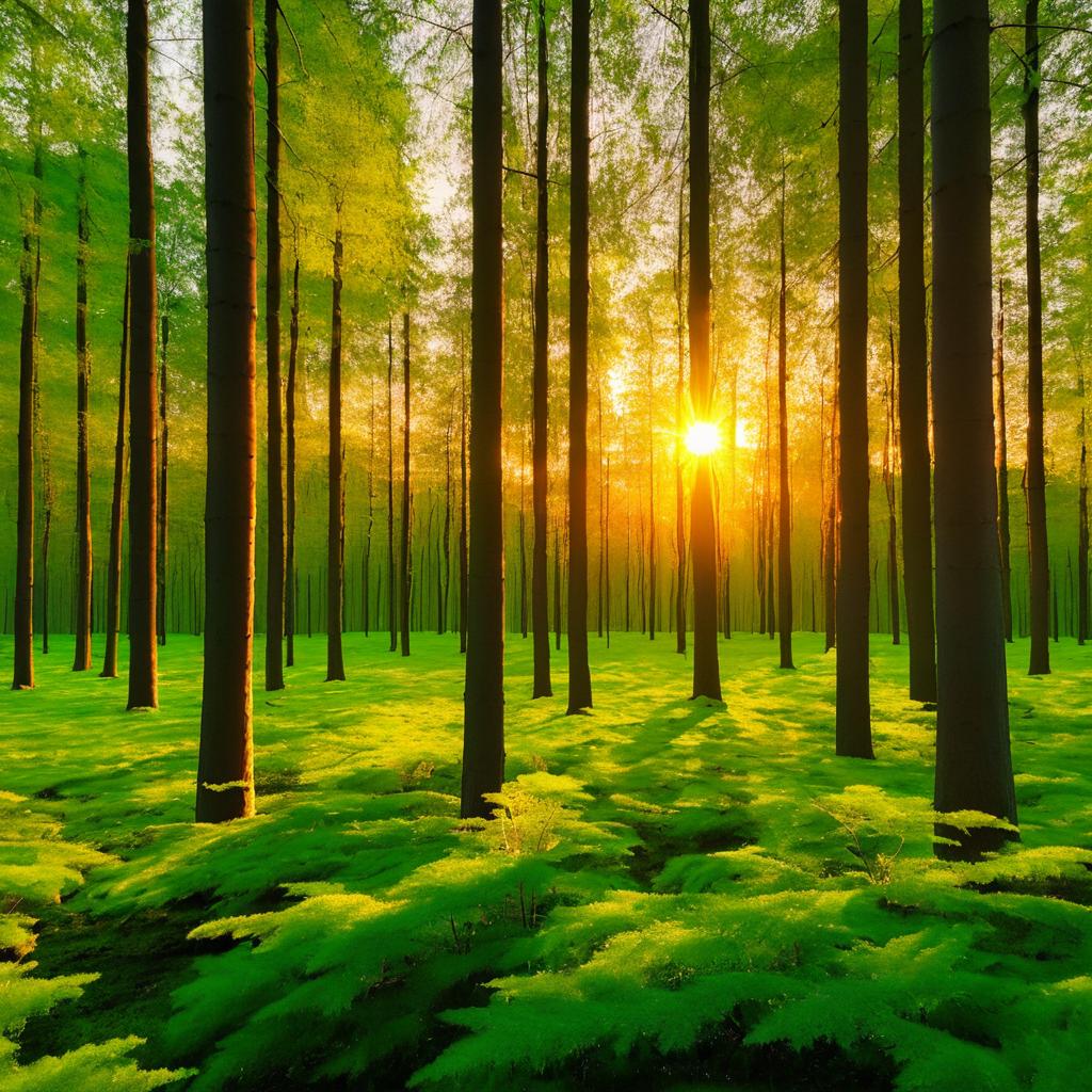 Spring Sunset in a Tranquil Forest