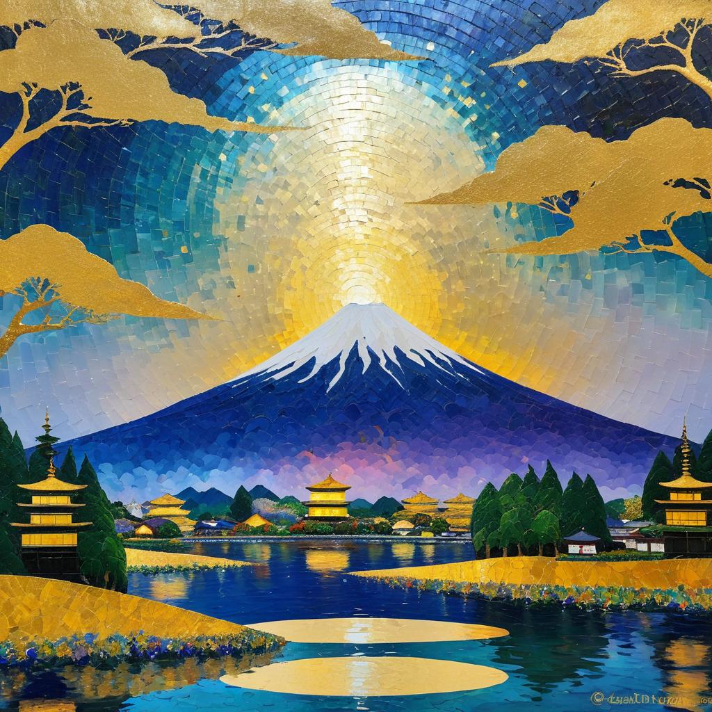 Gustav Klimt Inspired Mount Fuji Painting