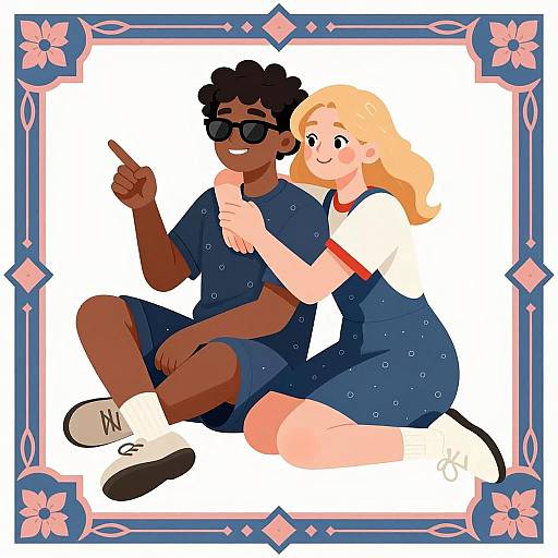 Illustration of Two Friends Sitting Together