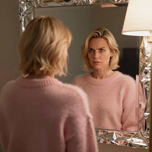Blonde Woman in Fuzzy Sweater Reflection
