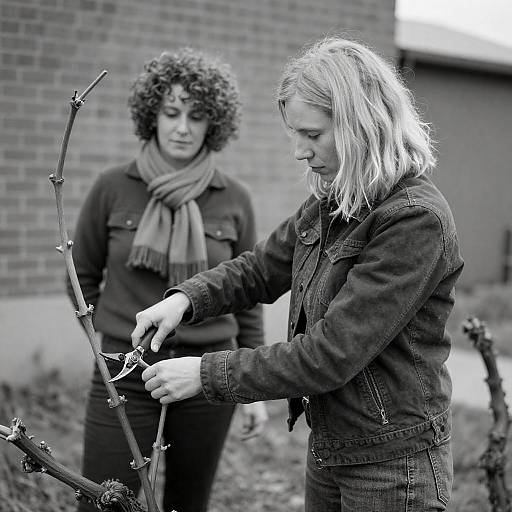 Monochrome Vineyard Pruning, Two People