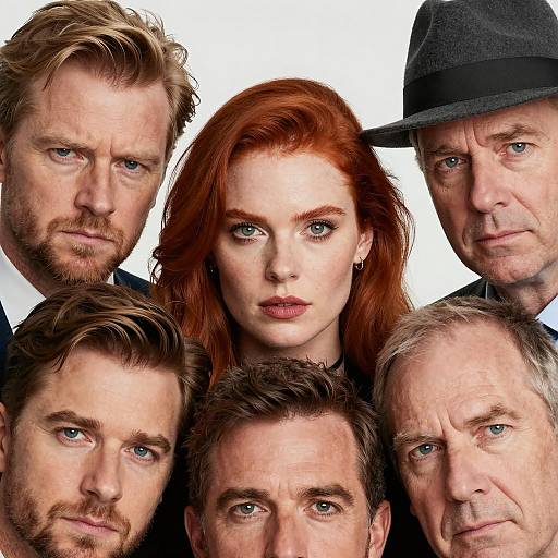 Serious Group Portrait with Red-Haired Woman