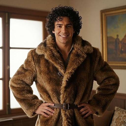Confident Man in Cozy Fur Coat