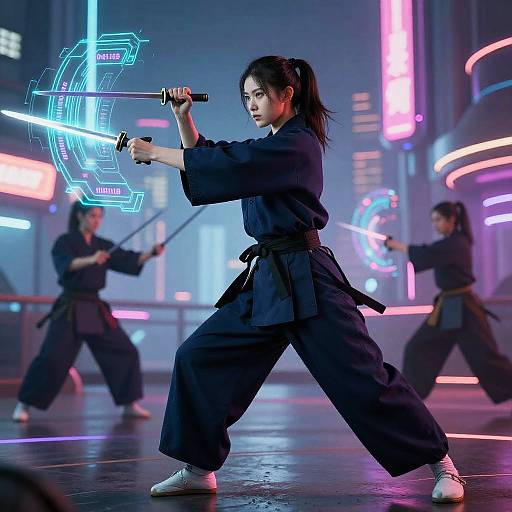 Cyberpunk Female Samurai Training Scene
