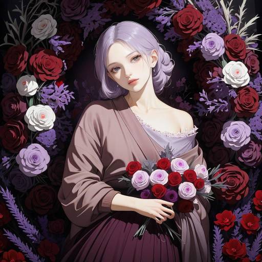 Serene Anime Woman in Floral Elegance