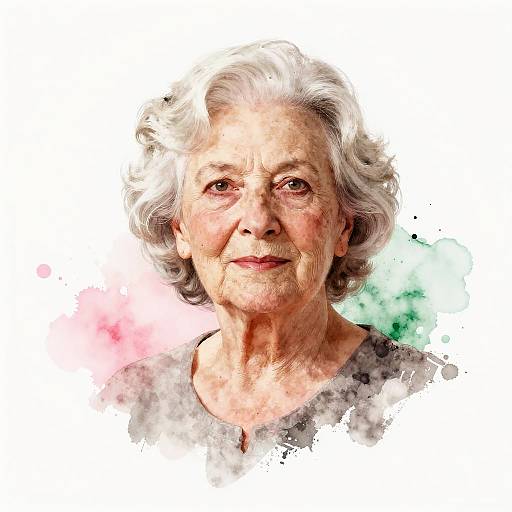 Stylized Elderly Woman Watercolor Portrait