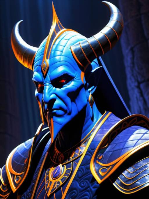 Blue Horned Fantasy Demon Warrior