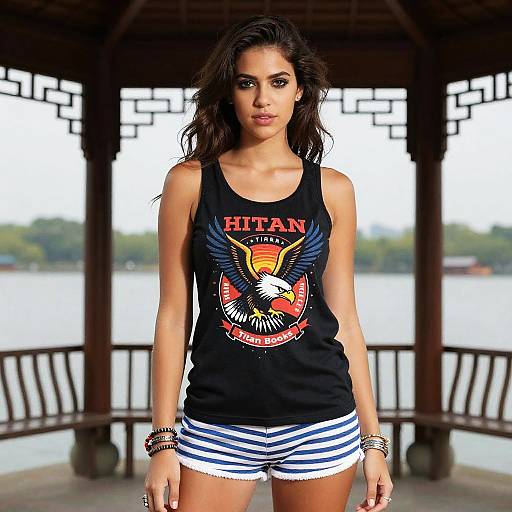 Woman in Graphic Eagle Tank Top