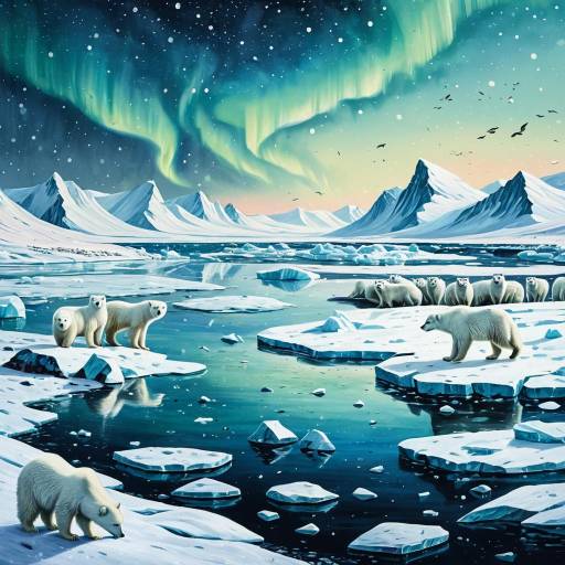 Polar Bears on Arctic Ice with Northern Lights