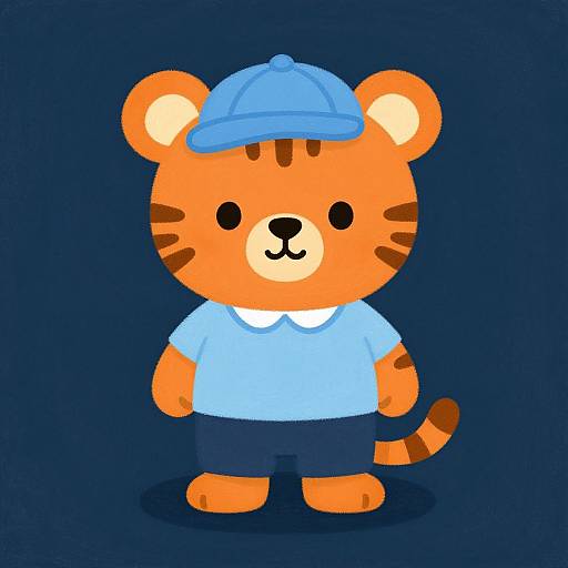 Cute Little Tiger Character in Blue Outfit