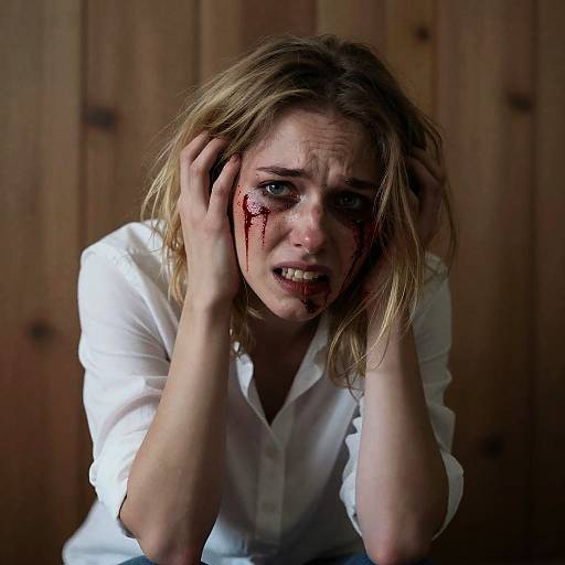 Distressed Woman in a Bloody Setting