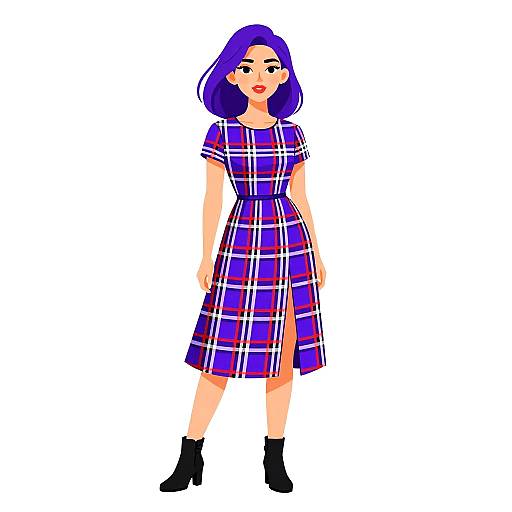 Stylish Woman in Tartan Dress