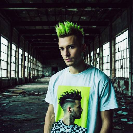 Man with Neon Green Faux Hawk in Abandoned Warehouse