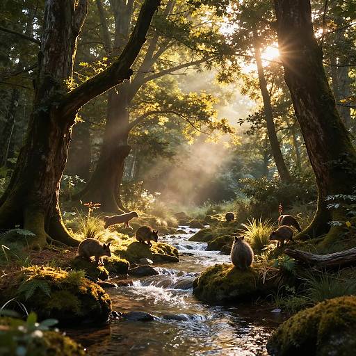 Serene Forest Clearing with Woodland Creatures