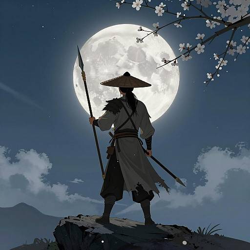 Lone Warrior Under the Full Moon