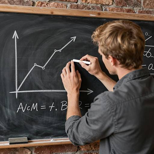 Blond Man Writing on Chalkboard