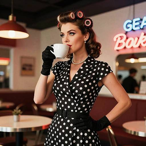 Vintage Fashion Blogger in Neon Café