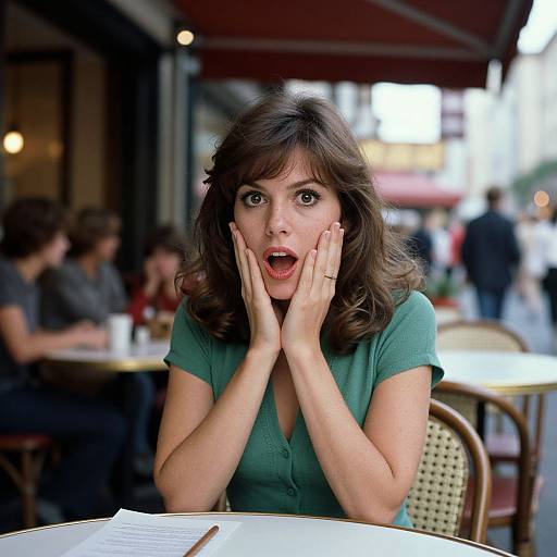 1970s Café Woman in Accent Lighting