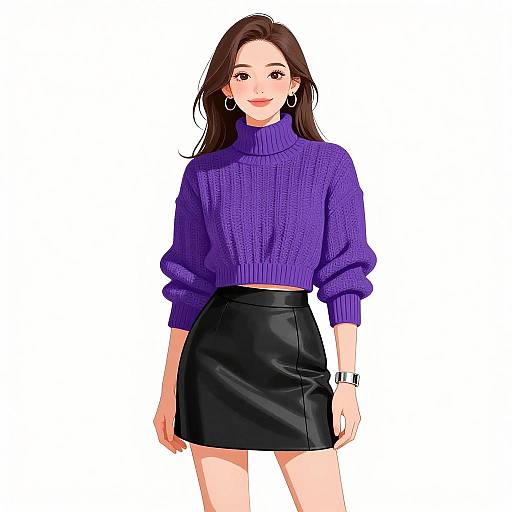 Chic Woman in Purple Knit Sweater