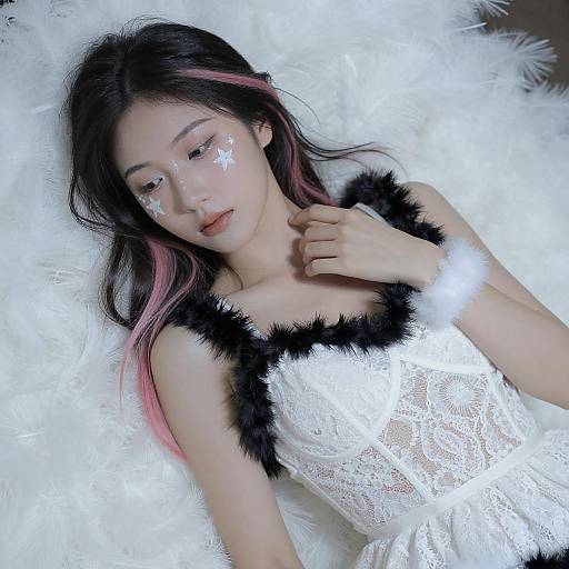 Serene Portrait of Asian Woman with Star Face Paint