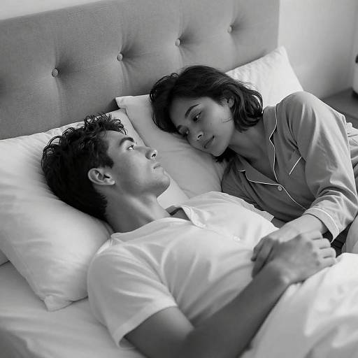 Intimate Black-and-White Bedtime Moment
