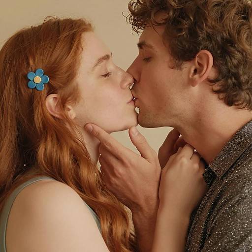 Romantic Close-Up of a Couple's Kiss