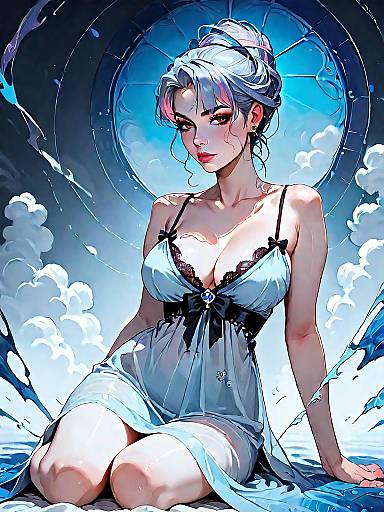 Fantasy Woman in Vintage Silk Chemise at Night