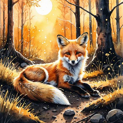 Whimsical Baby Fox in Sunset Forest Whimsical Baby Fox in Sunset Forest