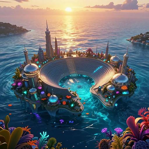 Twilight Underwater Metropolis Scene