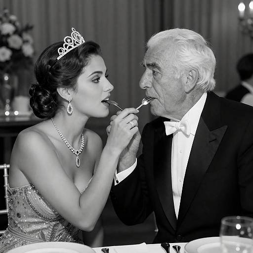 Elegant Dining Moment in Black and White