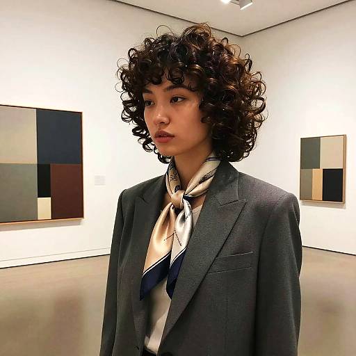 Fashion Editor with Kinky Curls in Art Museum