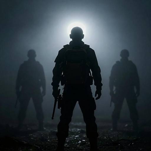 Silhouetted Traveler in Foggy Darkness