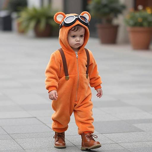 Toddler Boy in Orange Bear Costume