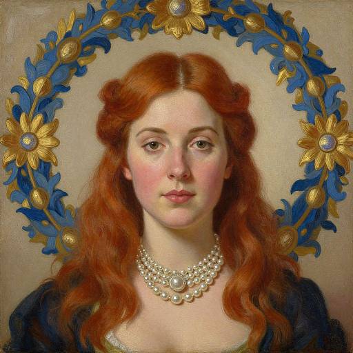 Vibrant Red-Haired Woman in Pearls