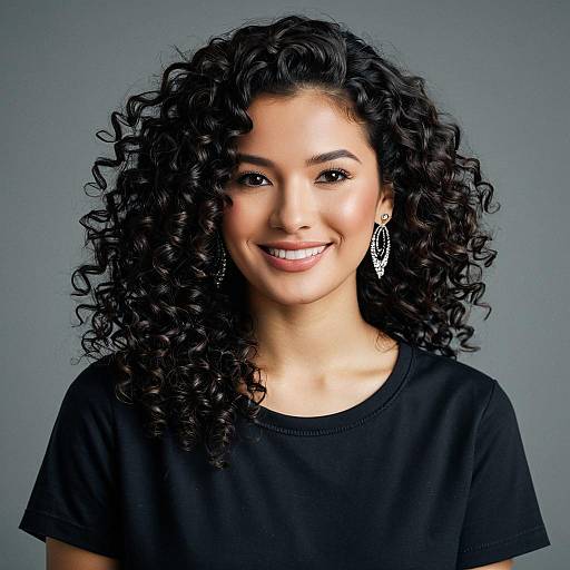 Realistic Curly Hairstyle Portrait with Jewelry