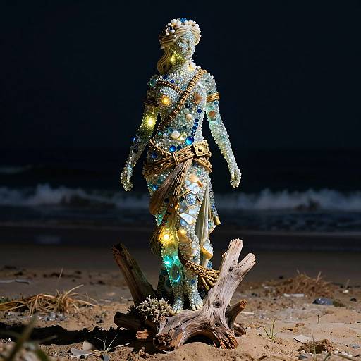 Bioluminescent Glass-Bead Beach Statue Render