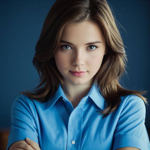 Realistic Portrait of Girl in Blue Shirt