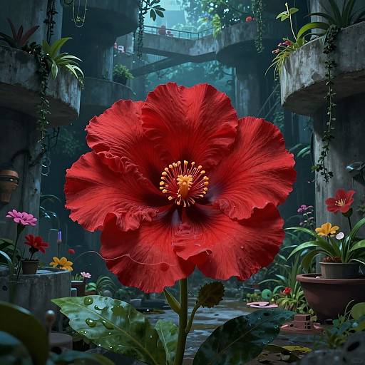 Cinematic Red Flower in Concrete Jungle
