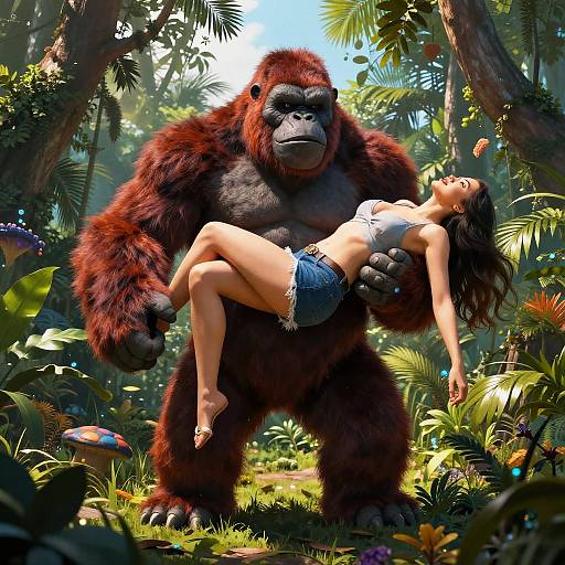King Kong Holding Woman in Jungle