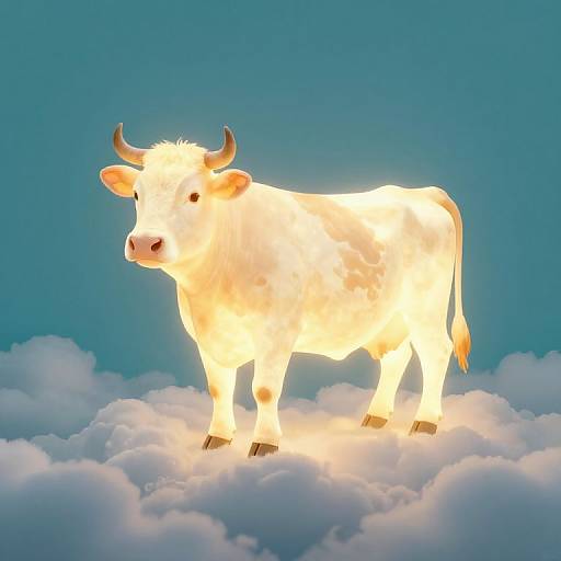 Glowing Cow on Fluffy Clouds