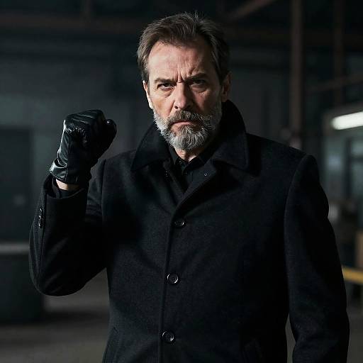 Intense Middle-Aged Man in Industrial Setting