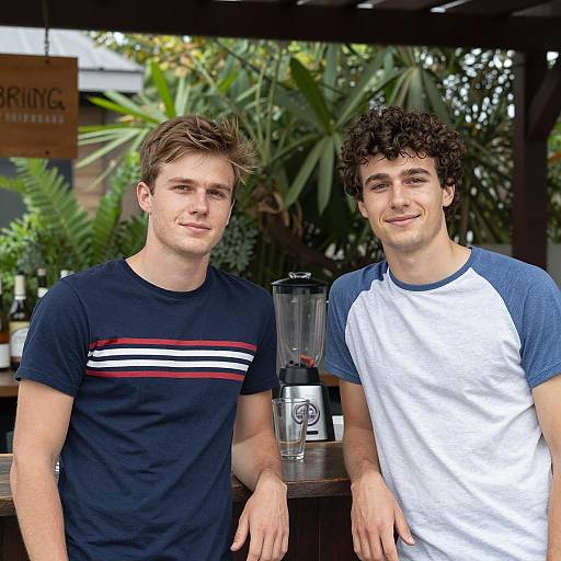 Young Men Enjoying Drinks at Outdoor Bar